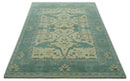 Richmond Custom Made Ivory and Teal Hand Knotted Oushak Wool Rug