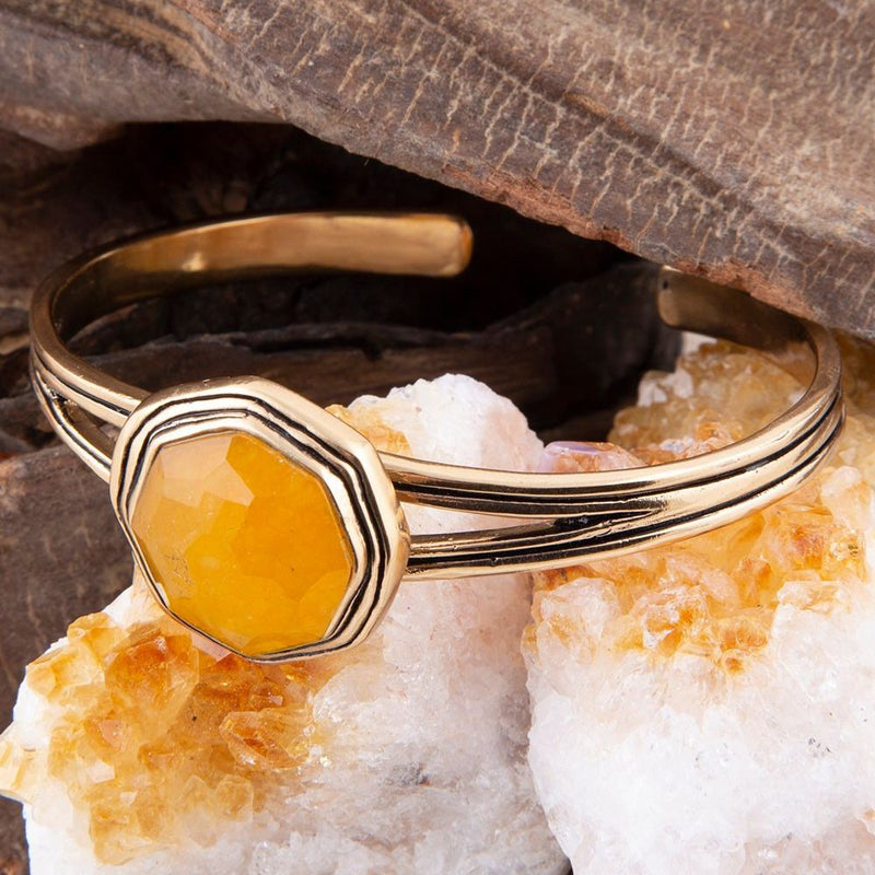 River Rocks Yellow Quartz and Golden Cuff Bracelet