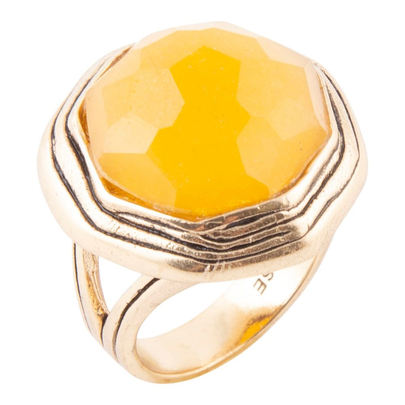 River Rocks Yellow Quartz Golden Statement Ring