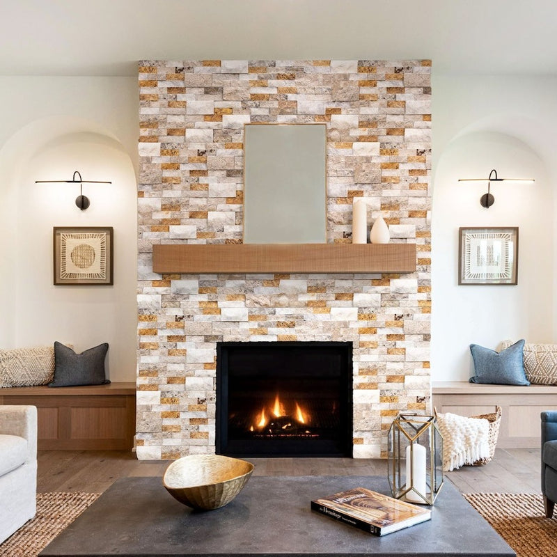 Riverrock Mixed Marble 3D Ledger Panel 6"x24" – Split-Face Wall Tile, Full Truckload