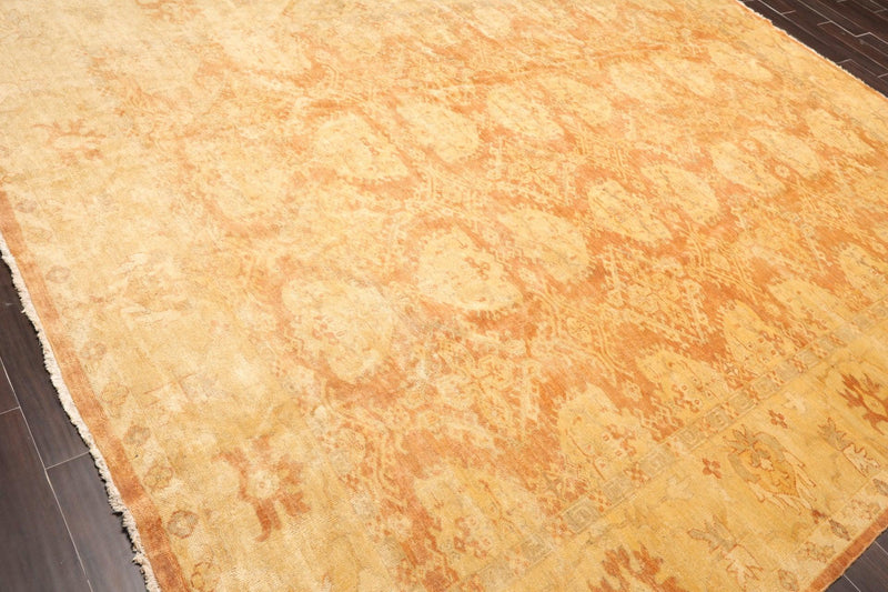 9' x 11'7" Hand Knotted Peshawar Gold Wash Antique Finish Oriental Area Rug Tan