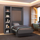 Easy-Lift Twin Murphy Wall Bed in Dark Grey with Bookshelf