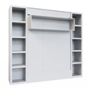 Easy-Lift Queen Murphy Wall Bed in White with Two Bookshelves