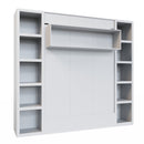 Easy-Lift Full Murphy Wall Bed in White with Two Bookshelves