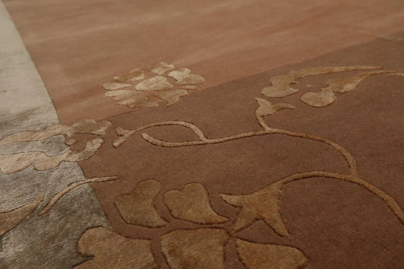 8' x 10' Hand Knotted Superfine Wool & Silk Tibetan Oriental Area Rug Tan