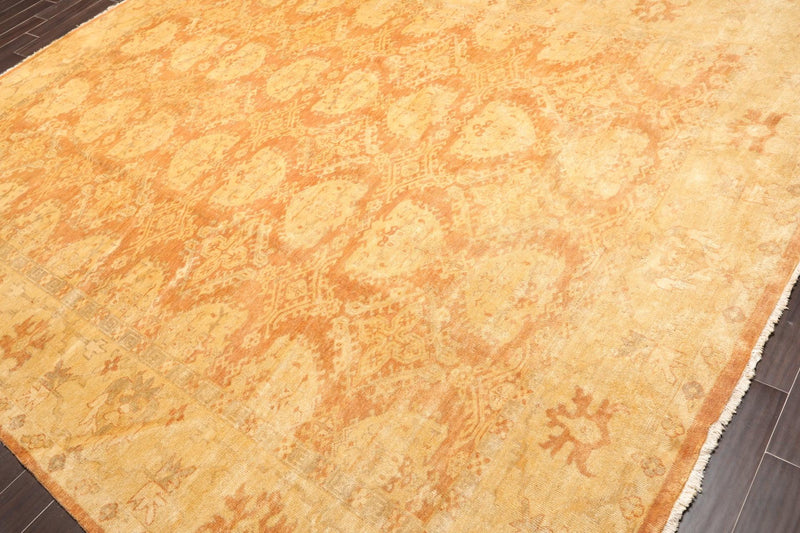 9' x 11'7" Hand Knotted Peshawar Gold Wash Antique Finish Oriental Area Rug Tan