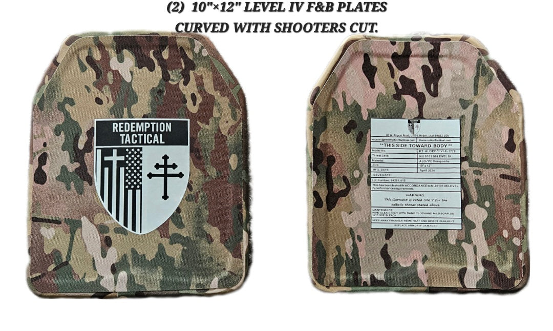 Pair of 10x12 Level IV Ceramic PE Plates Ballistic FRONT AND BACK (SIZE SMALL to LARGE) Curved with Shooters Cut, photo 3 of 16