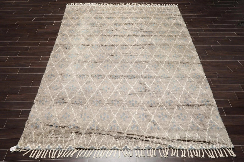 9' x 12' Hand Knotted Thick Pile Moroccan Wool Oriental Area Rug Gray Ivory