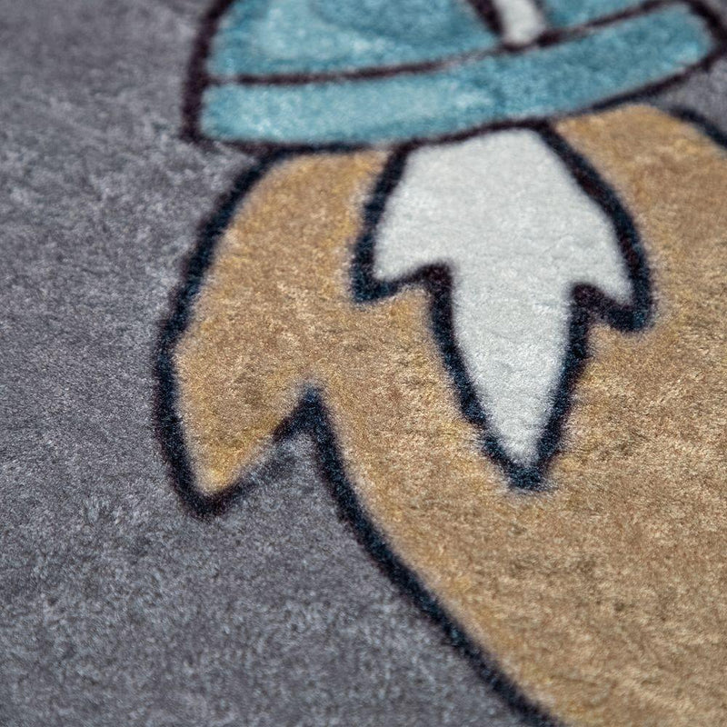 Rocket Rug for Kids Moon Sky Motif with Text in Grey