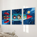 Outer Space Kids Wall Art. Rocket and Stars Nursery Prints by Wall Art Set