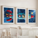 Outer Space Kids Wall Art. Rocket and Stars Nursery Prints by Wall Art Set