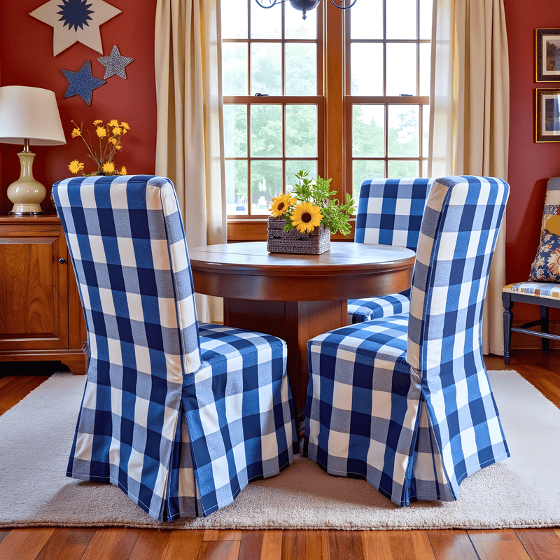 4 Pack - Dining Chair Slip Covers, Compatible with IKEA Henriksdal,  Buffalo Check Navy Blue, Floor Length