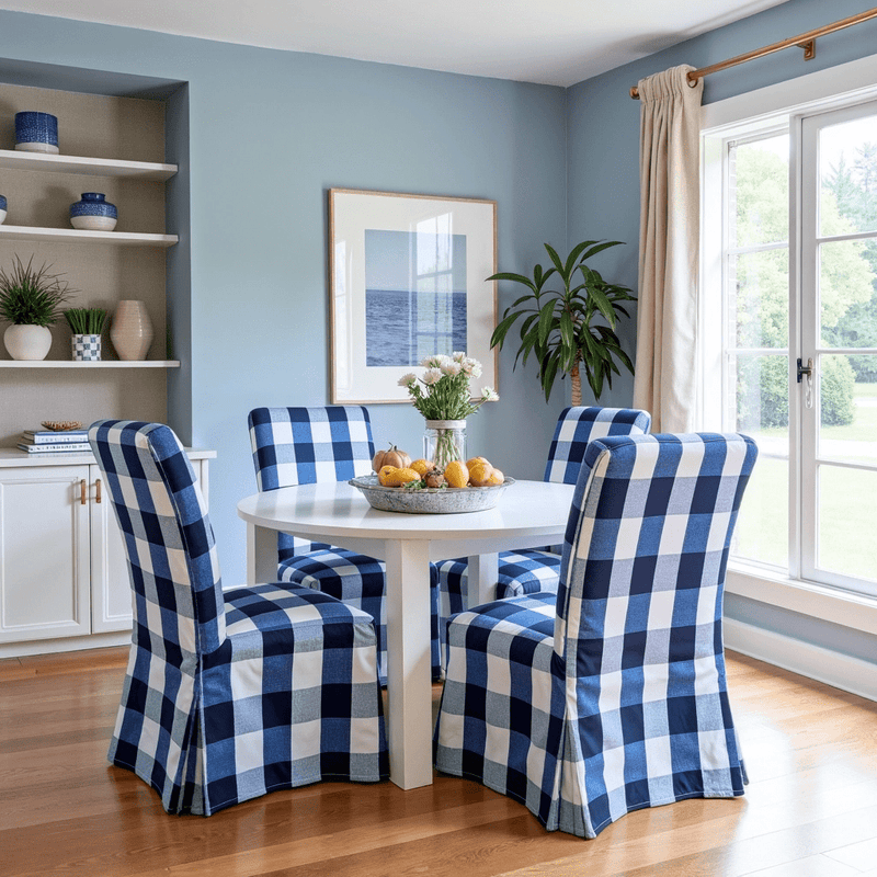 4 Pack - Dining Chair Slip Covers, Compatible with IKEA Henriksdal,  Buffalo Check Navy Blue, Floor Length