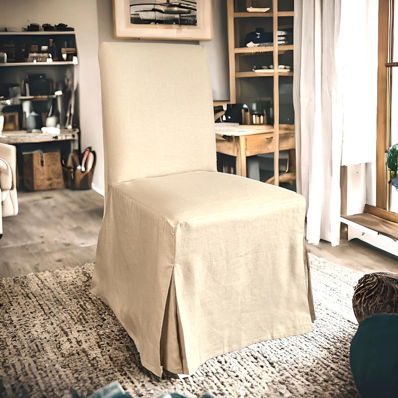 4 Pack - Dining Chair Slip Covers, Compatible with IKEA Henriksdal, Beige Linen Floor Length