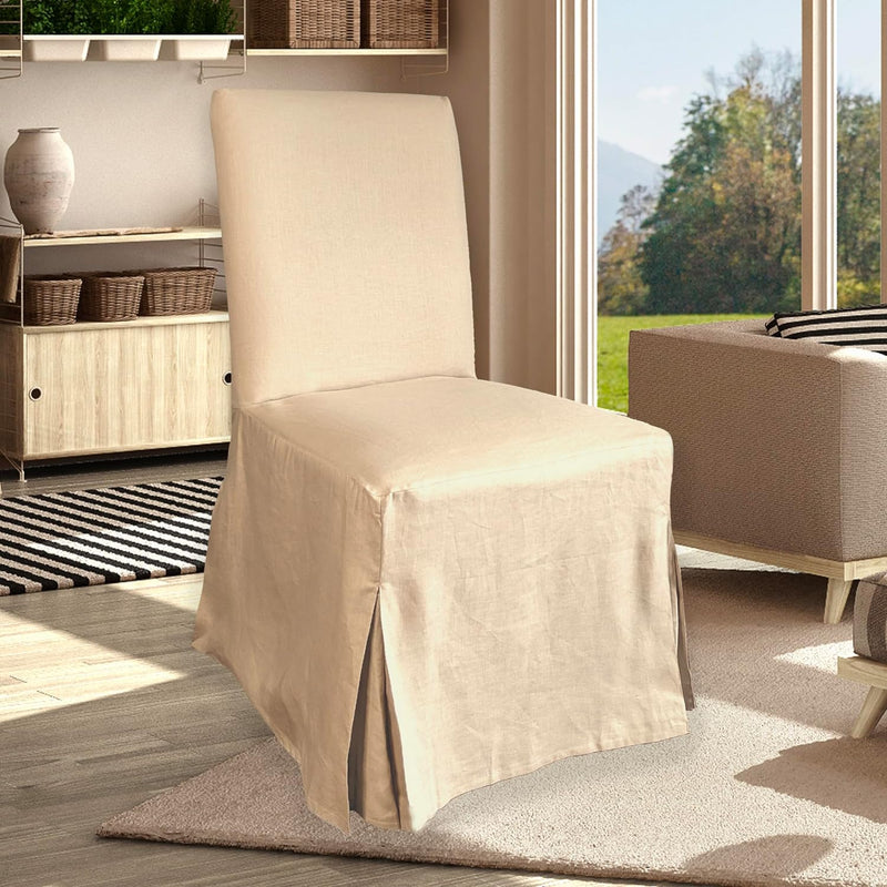 4 Pack - Dining Chair Slip Covers, Compatible with IKEA Henriksdal, Beige Linen Floor Length