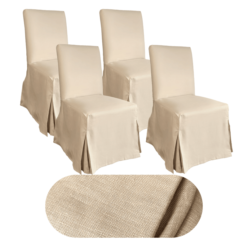 4 Pack - Dining Chair Slip Covers, Compatible with IKEA Henriksdal, Beige Linen Floor Length