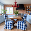 4 Pack - Dining Chair Slip Covers, Compatible with IKEA Henriksdal,  Buffalo Check Navy Blue, Floor Length