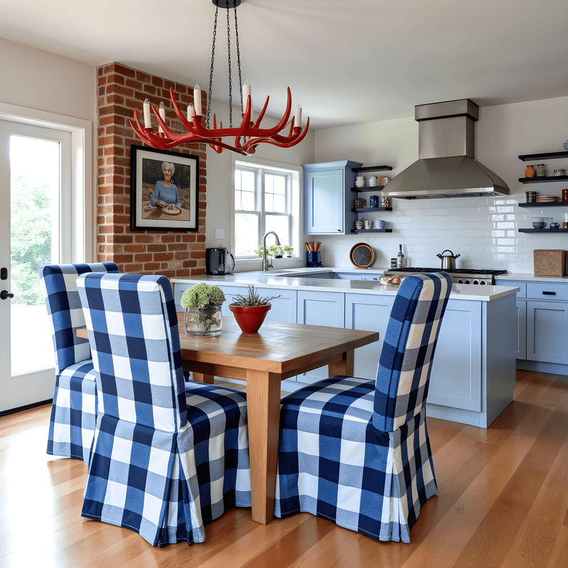 4 Pack - Dining Chair Slip Covers, Compatible with IKEA Henriksdal,  Buffalo Check Navy Blue, Floor Length