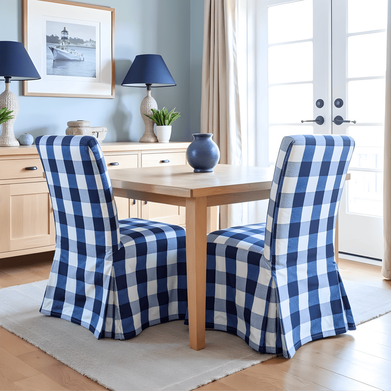 4 Pack - Dining Chair Slip Covers, Compatible with IKEA Henriksdal,  Buffalo Check Navy Blue, Floor Length
