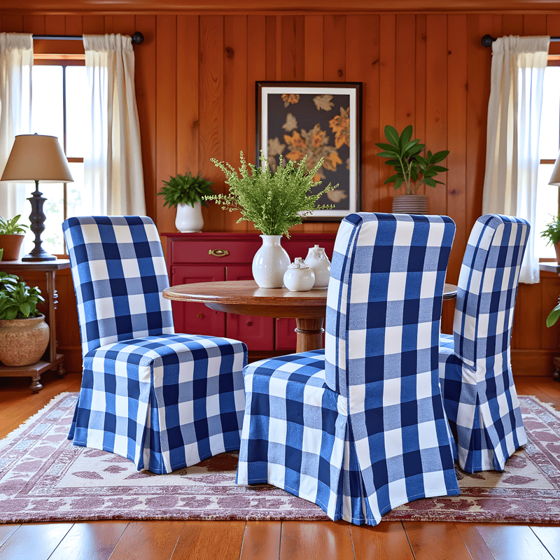 4 Pack - Dining Chair Slip Covers, Compatible with IKEA Henriksdal,  Buffalo Check Navy Blue, Floor Length