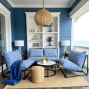 Modern Navy Blue Lattice Print Outdoor Slipcovers, Compatible with IKEA Havsten