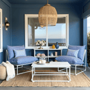 Modern Navy Blue Lattice Print Outdoor Slipcovers, Compatible with IKEA Havsten