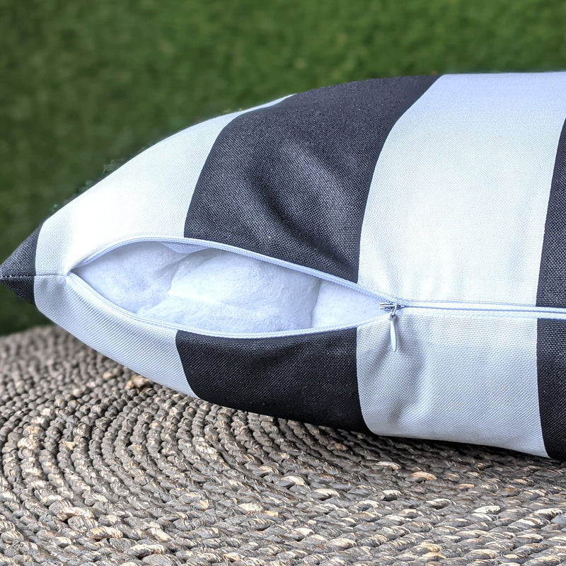 2 Pack Outdoor Pillow Covers | Black White Stripe | Compatible with IKEA Duvholmen and Kuddarna Cushions