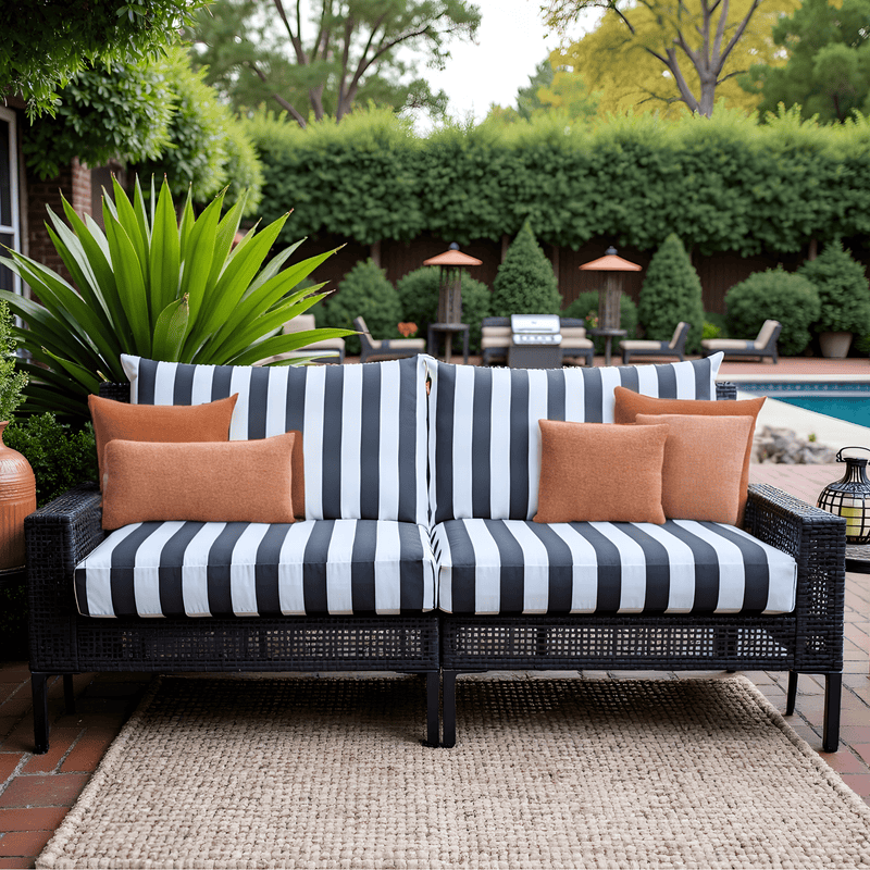 8-PIECE DELUXE BUNDLE Outdoor Cushion Covers and Chair Pads – Compatible with IKEA Duvholmen, Chic Black and White Cabana Stripe