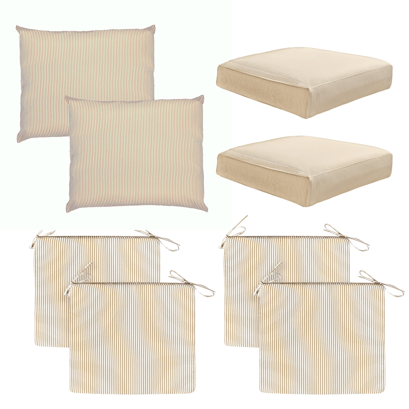 8-PIECE DELUXE BUNDLE, Beige Stripe Outdoor Cushion Cover Set and Chair Pads – Compatible with IKEA Duvholmen