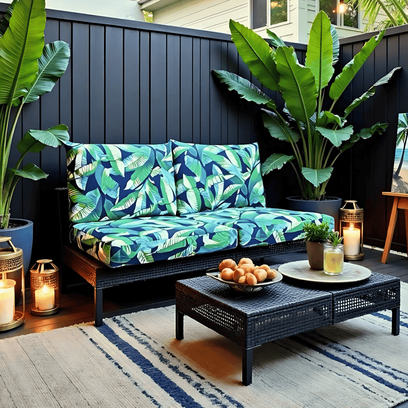 8-PIECE DELUXE BUNDLE Outdoor Cushion Cover Set and Chair Pads – Compatible with IKEA Duvholmen, Blue Palms