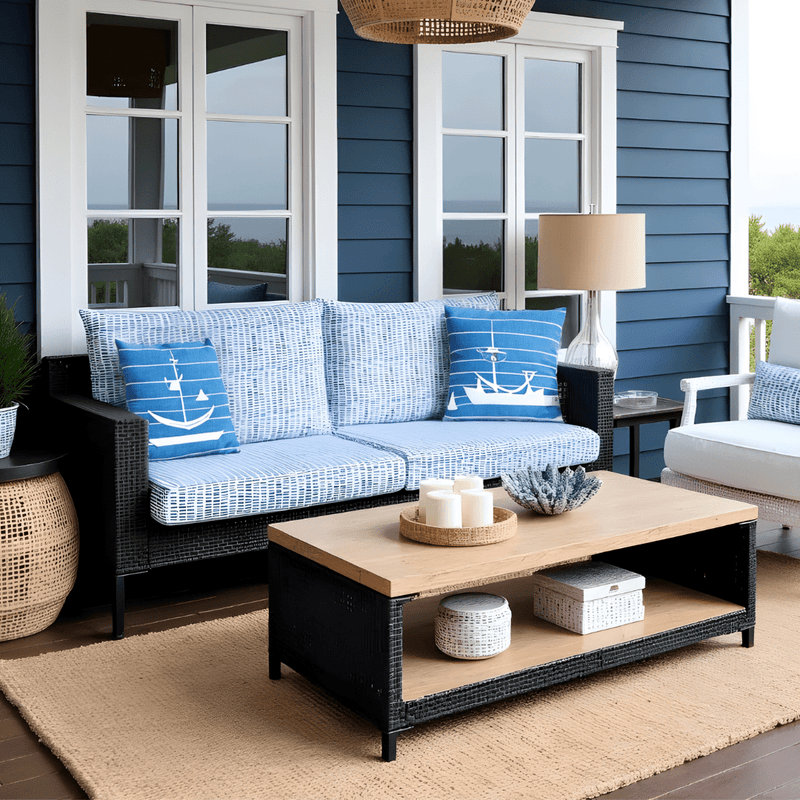 8-PIECE DELUXE BUNDLE Outdoor Cushion Cover Set and Chair Pads – Compatible with IKEA Duvholmen, Blue Rain