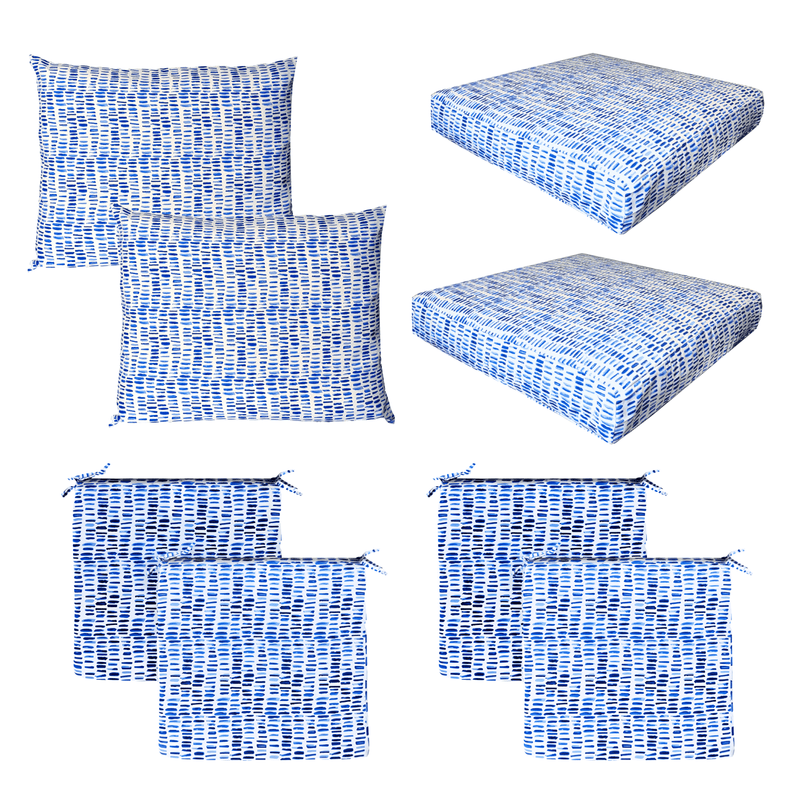 8-PIECE DELUXE BUNDLE Outdoor Cushion Cover Set and Chair Pads – Compatible with IKEA Duvholmen, Blue Rain