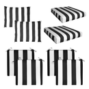 8-PIECE DELUXE BUNDLE Outdoor Cushion Covers and Chair Pads – Compatible with IKEA Duvholmen, Chic Black and White Cabana Stripe