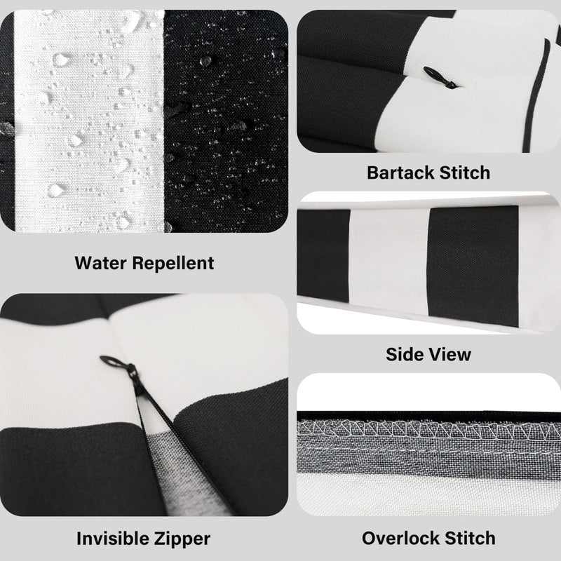 8-PIECE DELUXE BUNDLE Outdoor Cushion Covers and Chair Pads – Compatible with IKEA Duvholmen, Chic Black and White Cabana Stripe