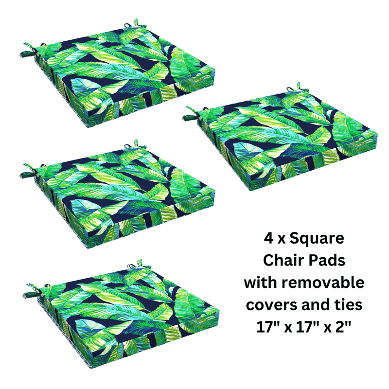 8-PIECE DELUXE BUNDLE Outdoor Cushion Cover Set and Chair Pads – Compatible with IKEA Duvholmen, Blue Palms