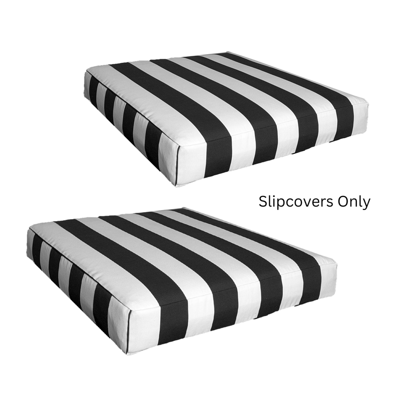 8-PIECE DELUXE BUNDLE Outdoor Cushion Covers and Chair Pads – Compatible with IKEA Duvholmen, Chic Black and White Cabana Stripe