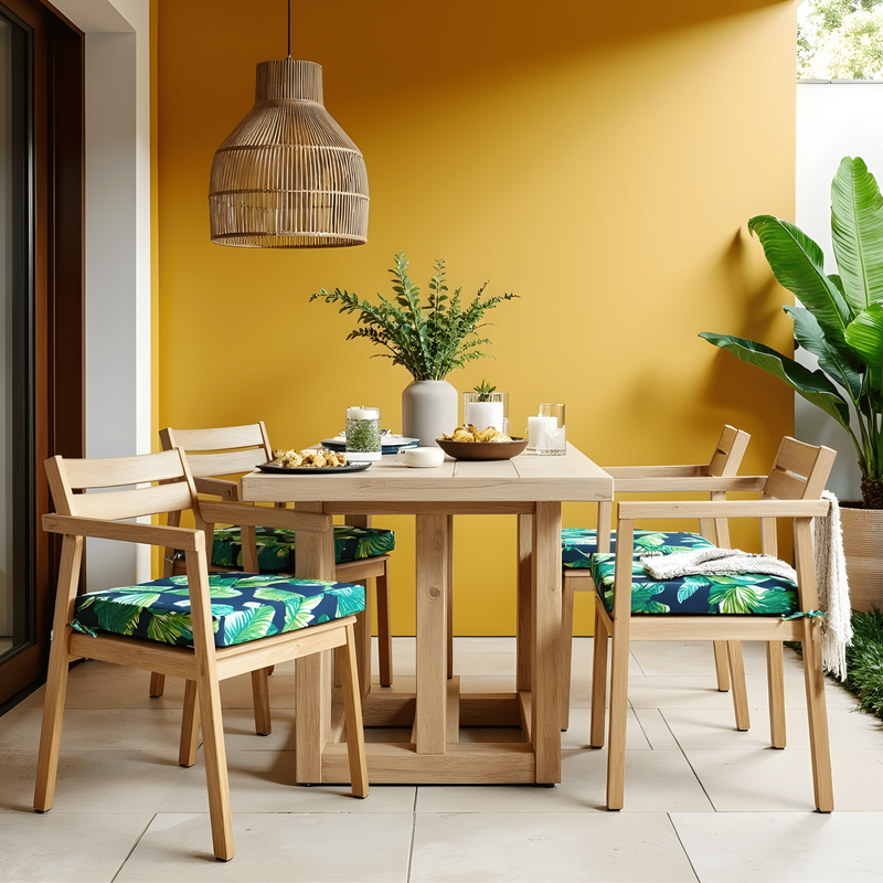 8-PIECE DELUXE BUNDLE Outdoor Cushion Cover Set and Chair Pads – Compatible with IKEA Duvholmen, Blue Palms