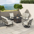 Black Aluminum Fire Table Set with Two Loveseats and Two Club Chairs
