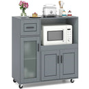 Rolling Kitchen Island with Wheels Drawer and Glass Door Cabinet-Gray by LJGDeals