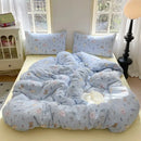 GobekUsa Cotton Flower Print Bedding Set - Romantic High-Density Comforter for Adults