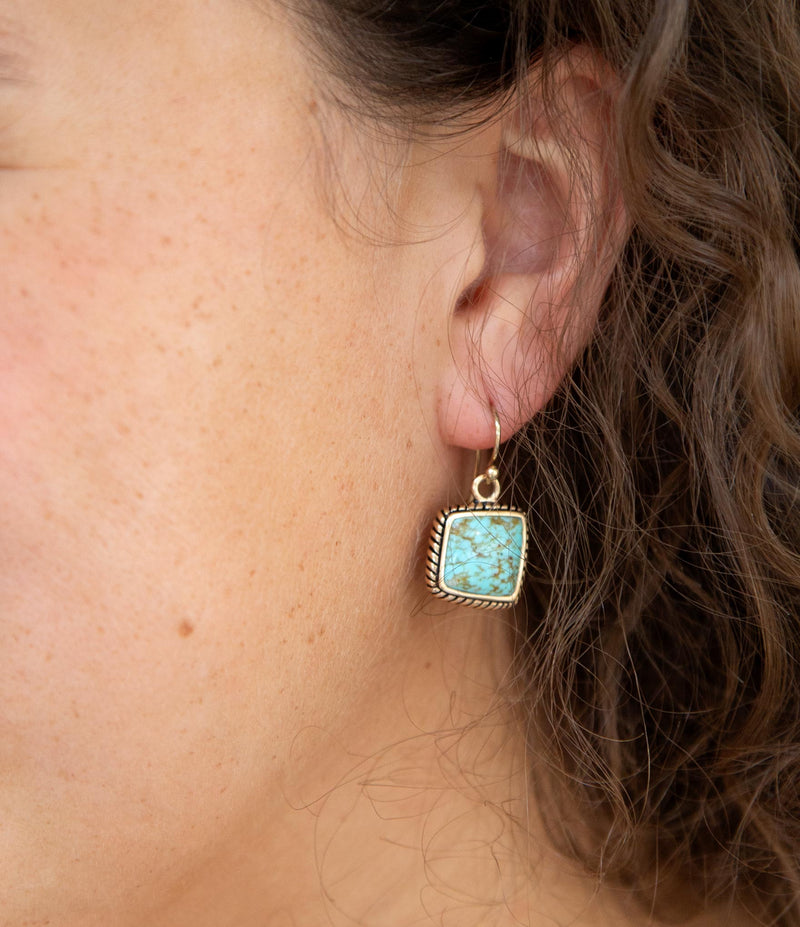 Roped Blue Turquoise Golden Dangle Earrings