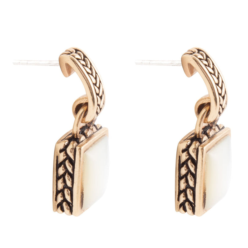 Roped White Mother of Pearl Golden Post Earrings