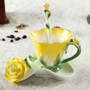 Rose peony floral ceramic teacup set with spoons for dining room by Decorbites