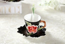 Rose peony floral ceramic teacup set with spoons for dining room by Decorbites