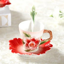 Rose peony floral ceramic teacup set with spoons for dining room by Decorbites