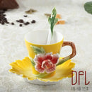 Rose peony floral ceramic teacup set with spoons for dining room by Decorbites