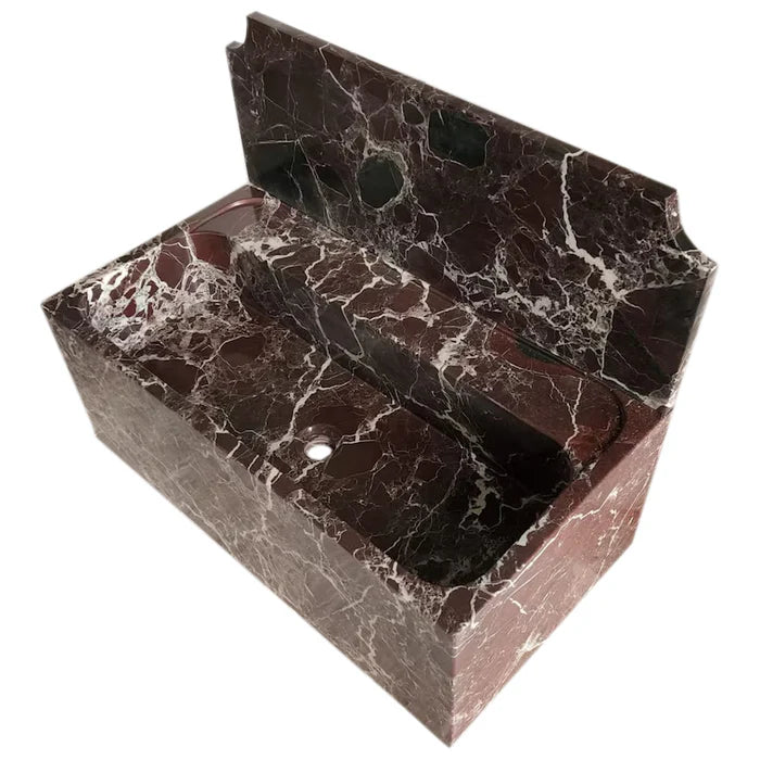 Rosso Levanto Marble Wall-mount Bathroom Sink with 11" Backsplash (W)16" (L)30" (H)12"