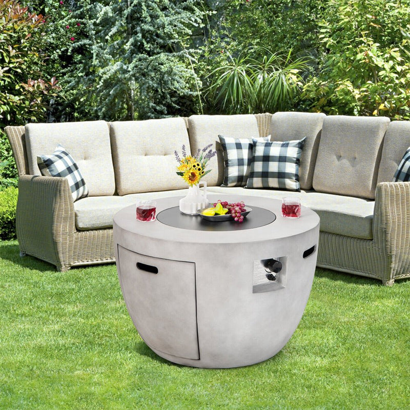 Round 50000 BTU Concrete Propane Fire Pit Table With Lava Rocks & PVC Cover, 36" (SAK91783)