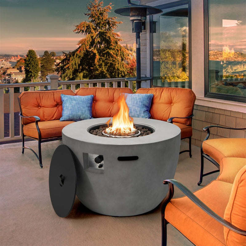 Round 50000 BTU Concrete Propane Fire Pit Table With Lava Rocks & PVC Cover, 36" (SAK91783)