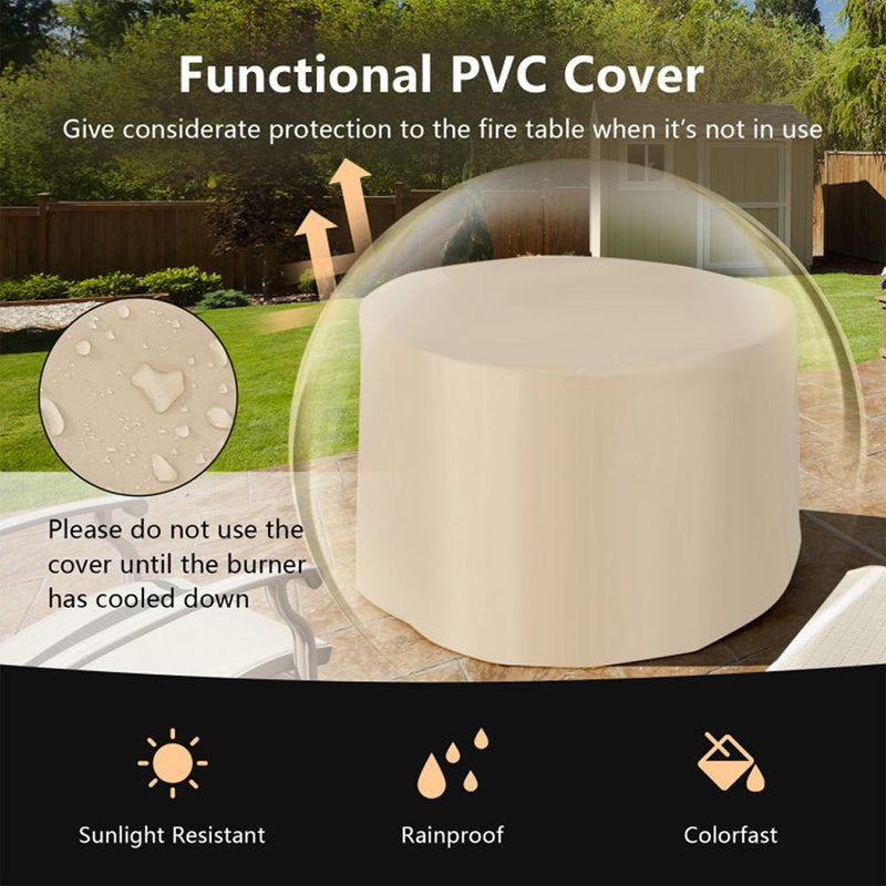 Round 50000 BTU Concrete Propane Fire Pit Table With Lava Rocks & PVC Cover, 36" (SAK91783)